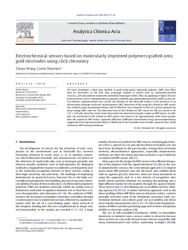 (PDF) Electrochemical sensors based on molecularly imprinted polymers ...