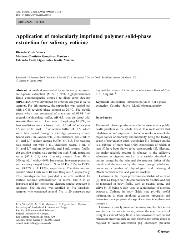 (PDF) Application of molecularly imprinted polymer solid-phase ...