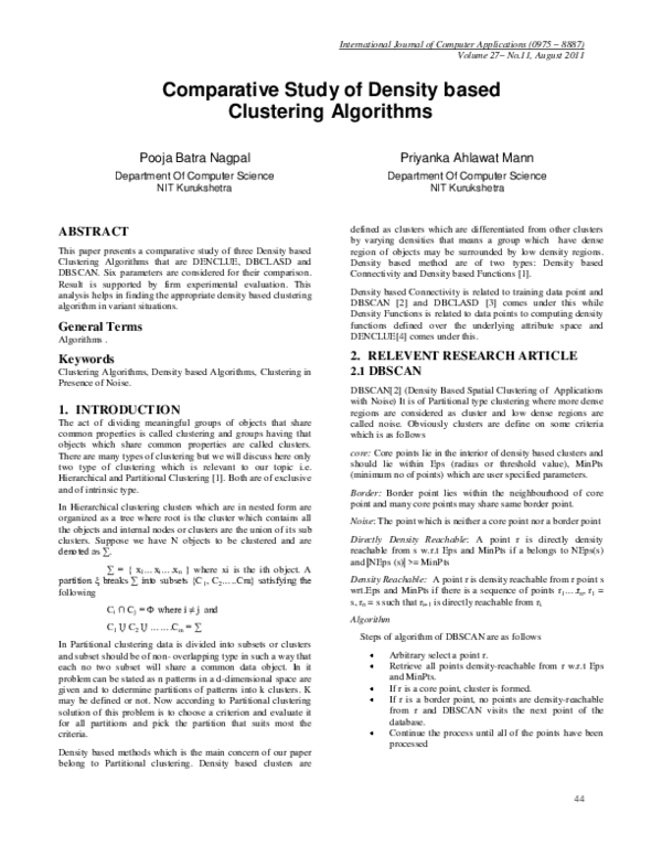 (PDF) Comparative Study of Density based Clustering Algorithms