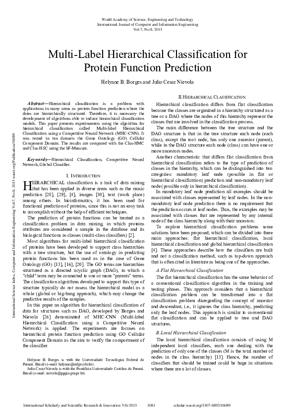 (PDF) Multi-Label Hierarchical Classification For Protein Function ...