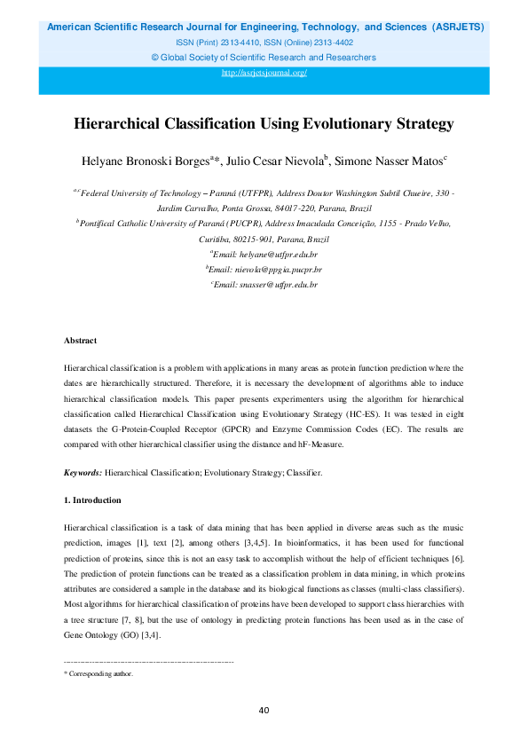 (PDF) Hierarchical Classification Using Evolutionary Strategy
