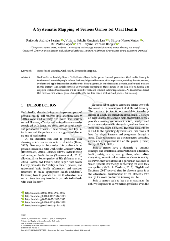 (PDF) A Systematic Mapping of Serious Games for Oral Health