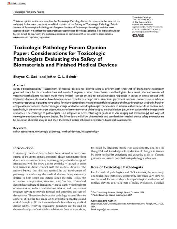 (PDF) Toxicologic Pathology Forum Opinion Paper: Considerations for ...