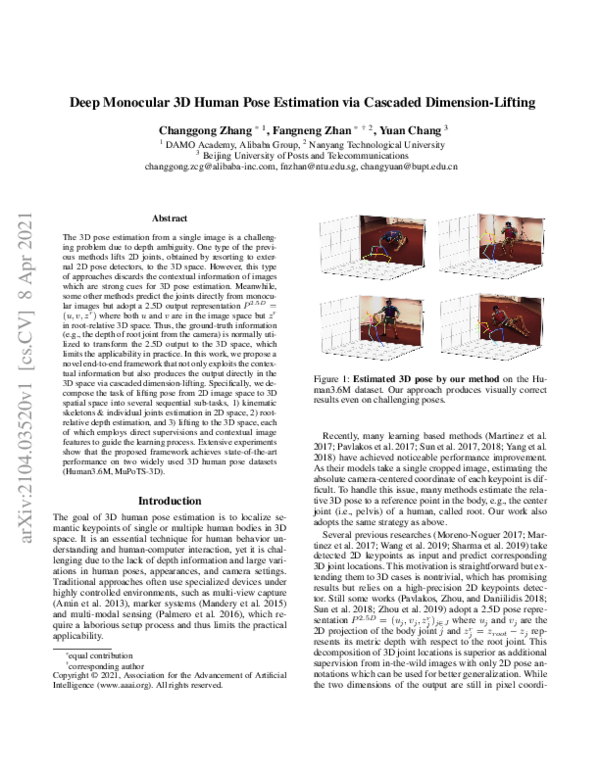 (PDF) Deep Monocular 3D Human Pose Estimation via Cascaded Dimension ...