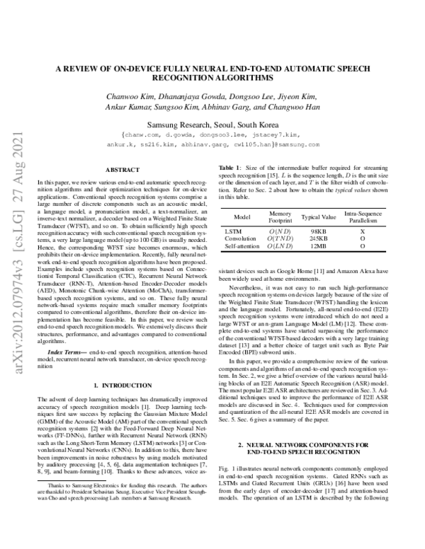(PDF) A Review of On-Device Fully Neural End-to-End Automatic Speech ...