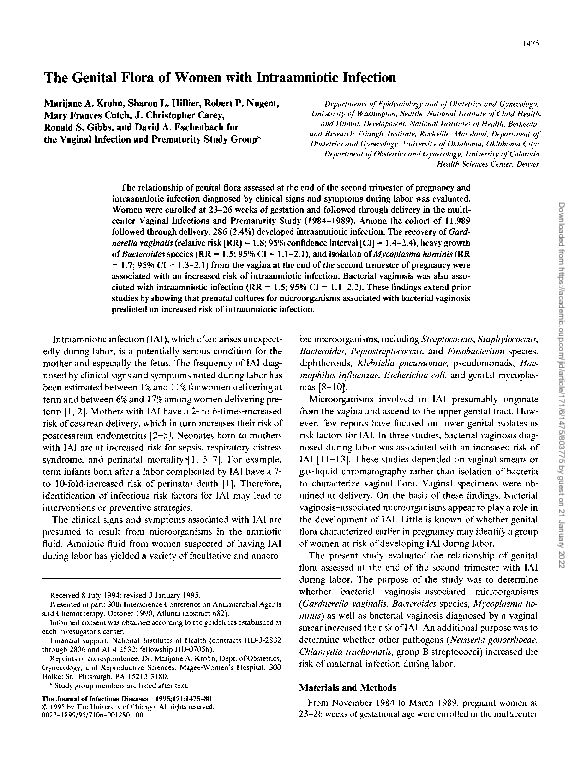 (PDF) The Genital Flora of Women with Intraamniotic Infection Sharon
