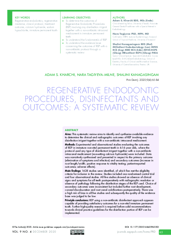 (PDF) Regenerative Endodontic Procedures, Disinfectants and A
