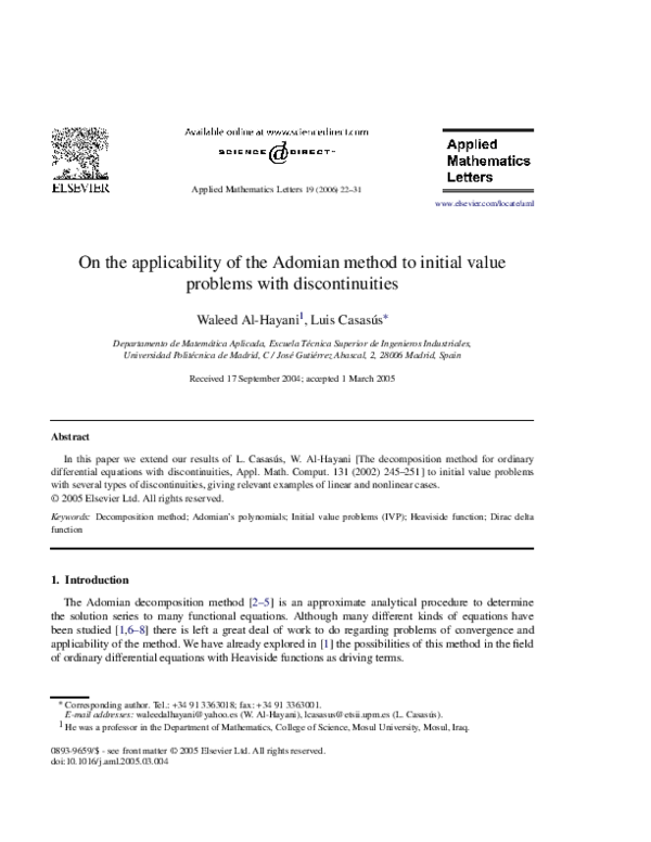 (PDF) On the applicability of the Adomian method to initial value ...