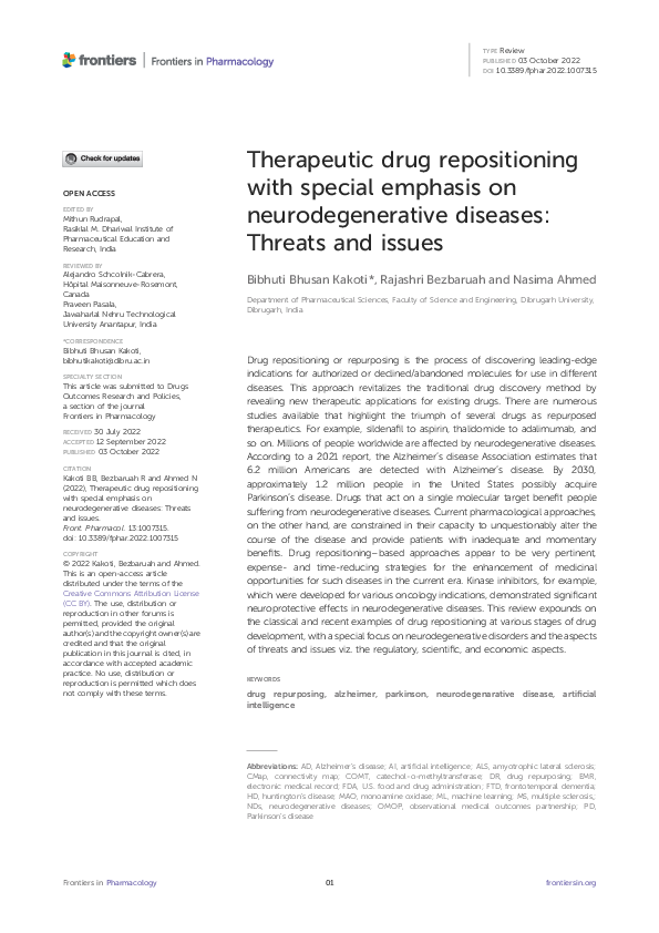 (PDF) Therapeutic drug repositioning with special emphasis on ...
