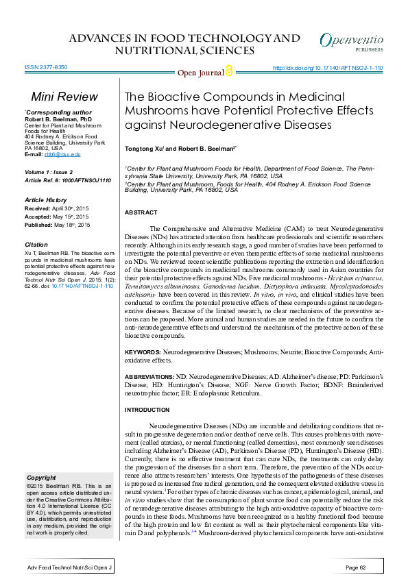 (PDF) The Bioactive Compounds in Medicinal Mushrooms have Potential Protective Effects against