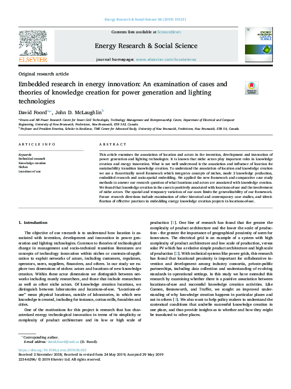 (PDF) Embedded research in energy innovation: An examination of cases ...