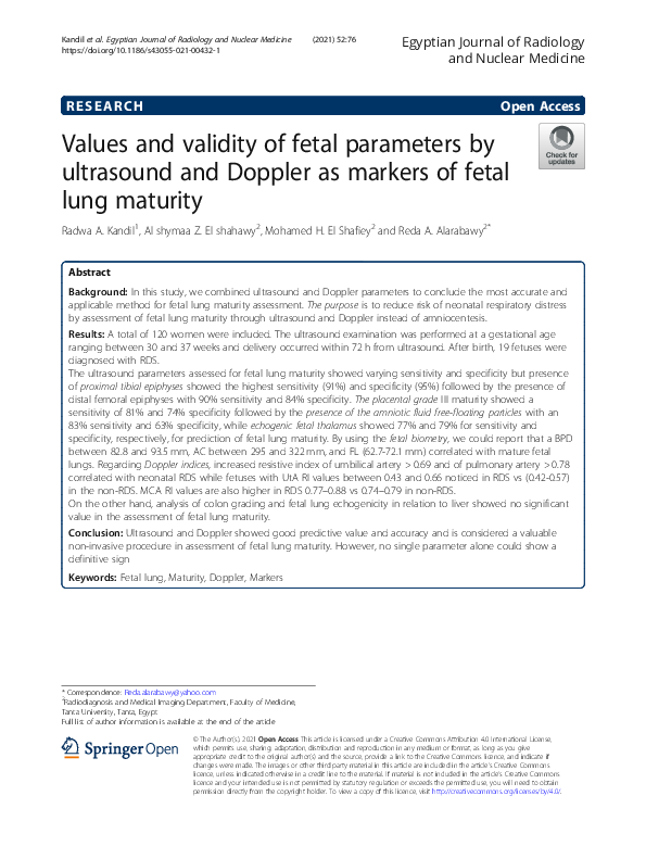 (PDF) Values and validity of fetal parameters by ultrasound and Doppler ...