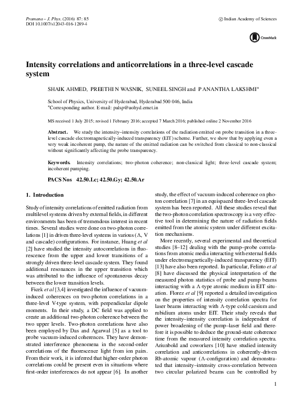 (PDF) Intensity correlations and anticorrelations in a three-level ...