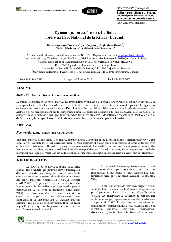 (PDF) Dynamique forestière sous l'effet de lisière au Parc National de
