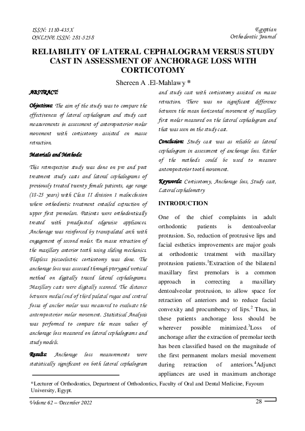 (PDF) Reliability Of Lateral Cephalogram Versus Study Cast In ...