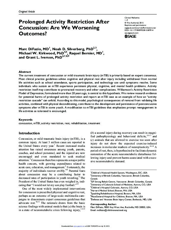 (PDF) Prolonged Activity Restriction After Concussion: Are We Worsening ...