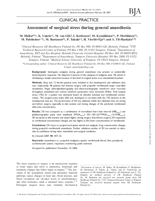 (PDF) Assessment of surgical stress during general anaesthesia