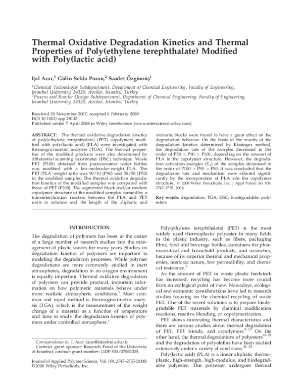 (PDF) Thermal oxidative degradation kinetics and thermal properties of ...