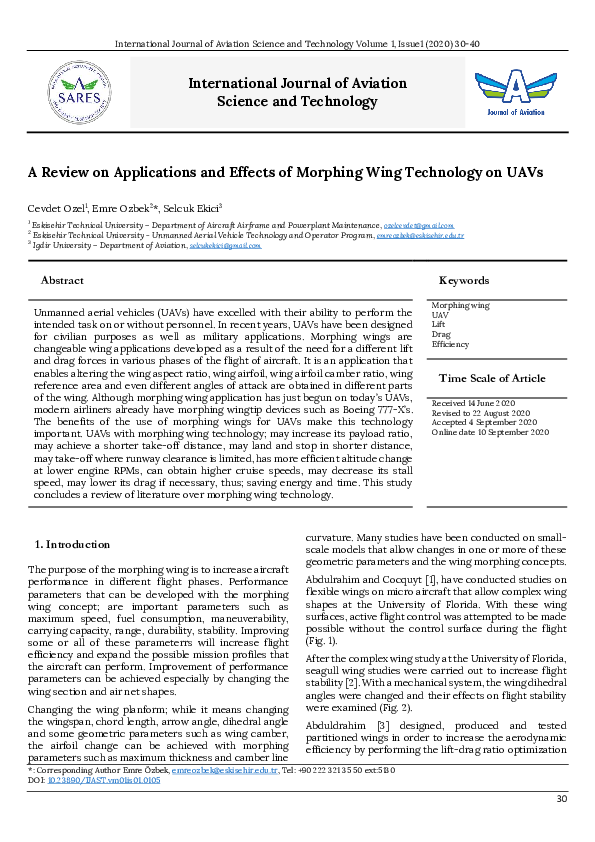 (PDF) A Review on Applications and Effects of Morphing Wing Technology ...