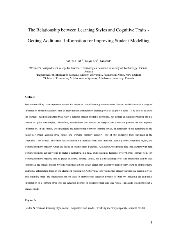 (PDF) The relationship between learning styles and cognitive traits ...