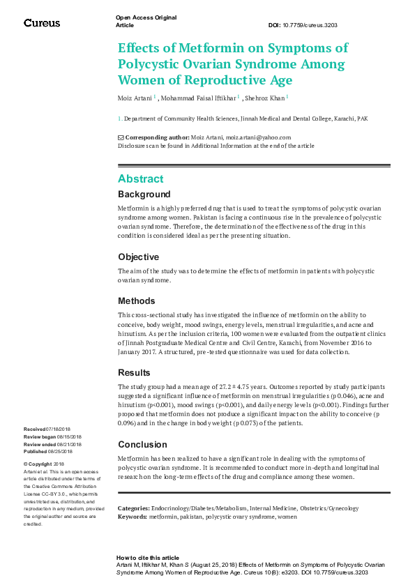 (PDF) Effects of Metformin on Symptoms of Polycystic Ovarian Syndrome ...