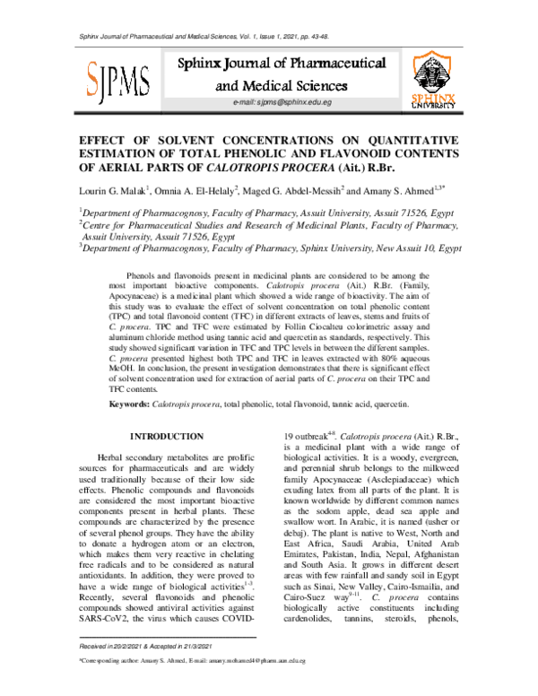 (PDF) EFFECT OF SOLVENT CONCENTRATIONS ON QUANTITATIVE ESTIMATION OF