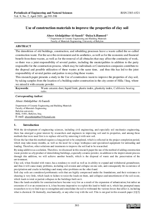 (PDF) Use of construction materials to improve the properties of clay