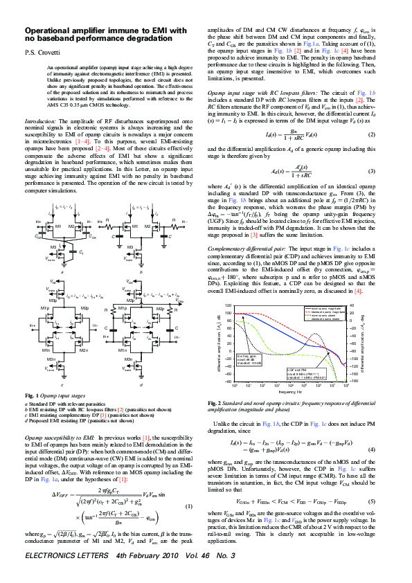 (PDF) Operational amplifier immune to EMI with no baseband performance ...