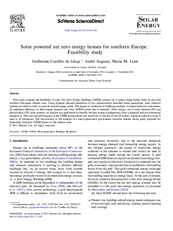 (PDF) Solar powered net zero energy houses for southern Europe ...