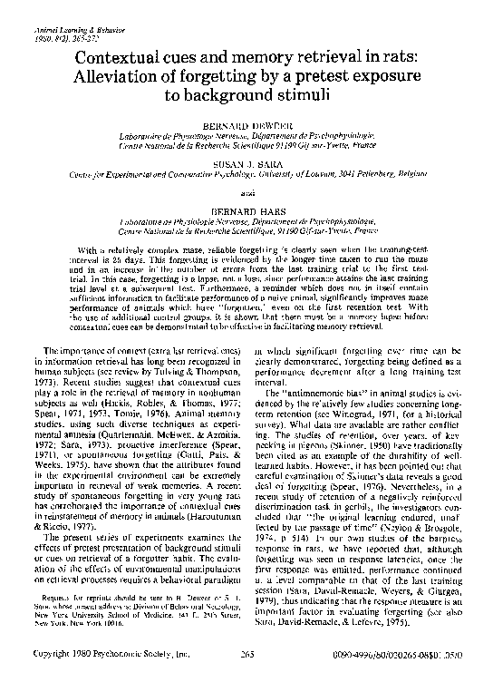 (PDF) Contextual cues and memory retrieval in rats: Alleviation of ...