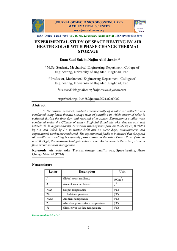 (PDF) Experimental Study of Space Heating by Air Heater Solar with ...