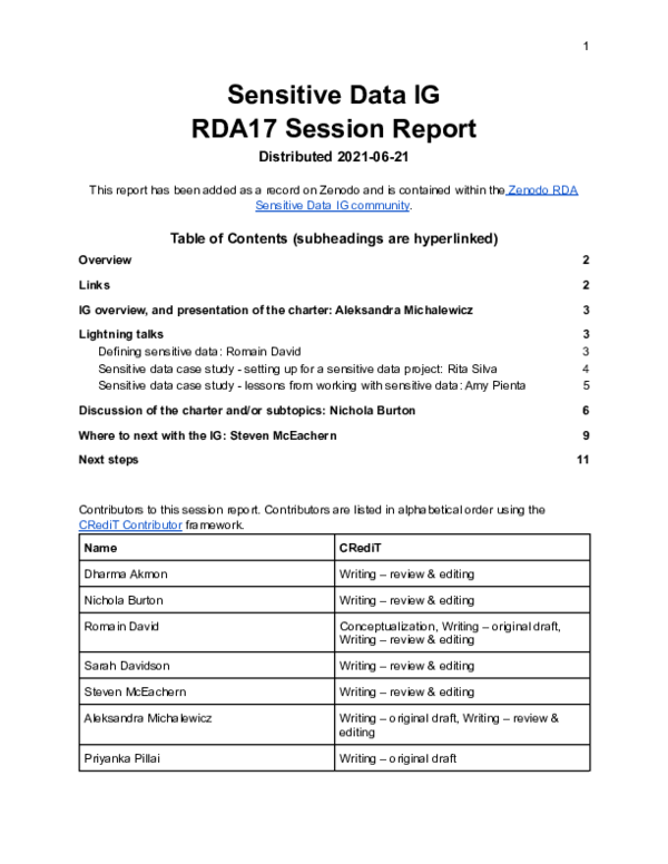 (PDF) Sensitive Data IG RDA17 Session Report