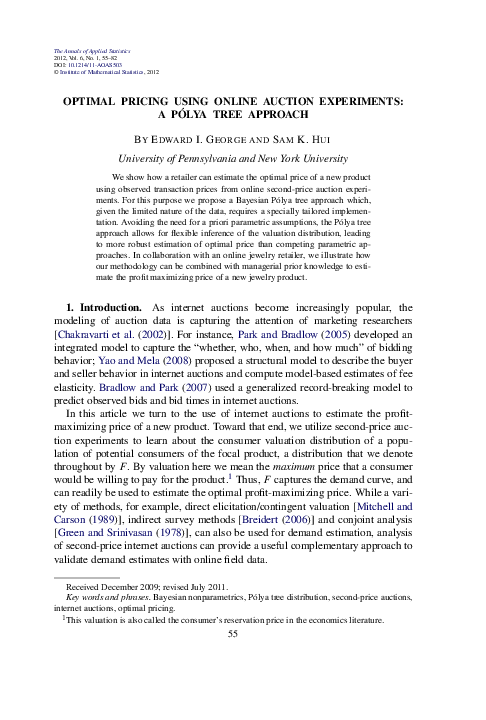 (PDF) Optimal pricing using online auction experiments: A Pólya tree ...