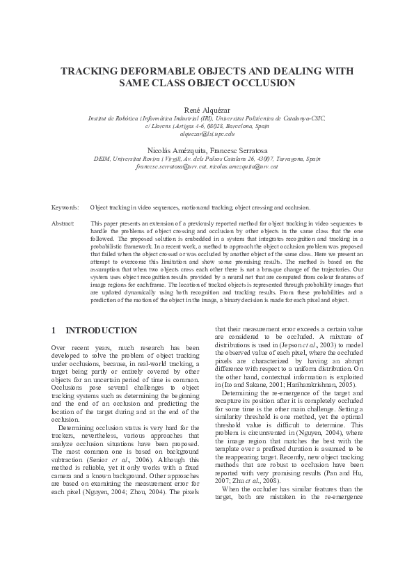 (PDF) Tracking Deformable Objects and Dealing with Same Class Object ...