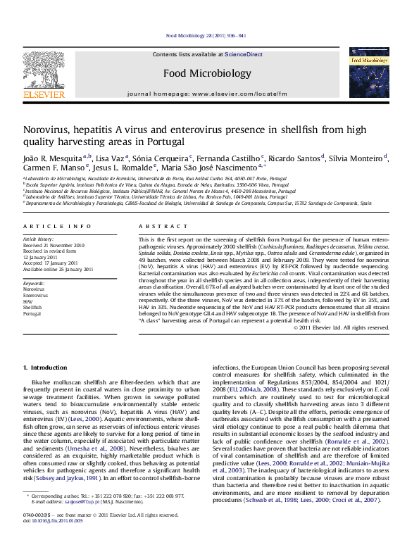 (PDF) Norovirus, hepatitis A virus and enterovirus presence in ...