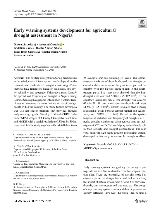 (PDF) Early warning systems development for agricultural drought