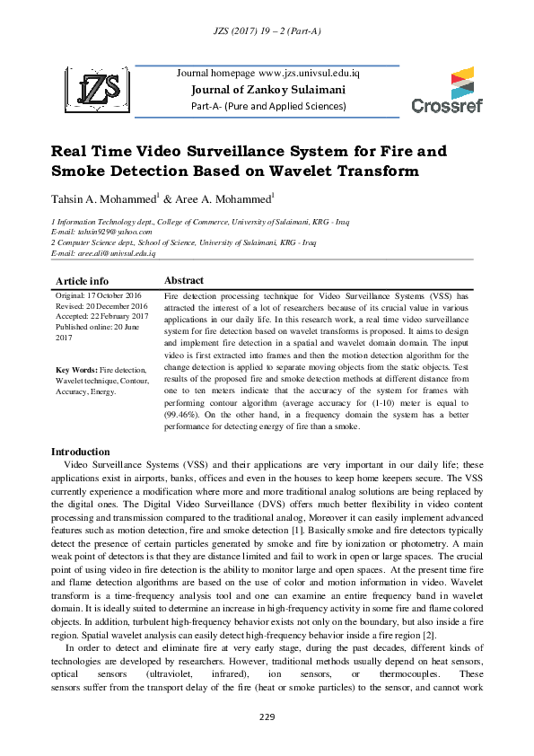 (PDF) Real Time Video Surveillance System for Fire and Smoke Detection ...