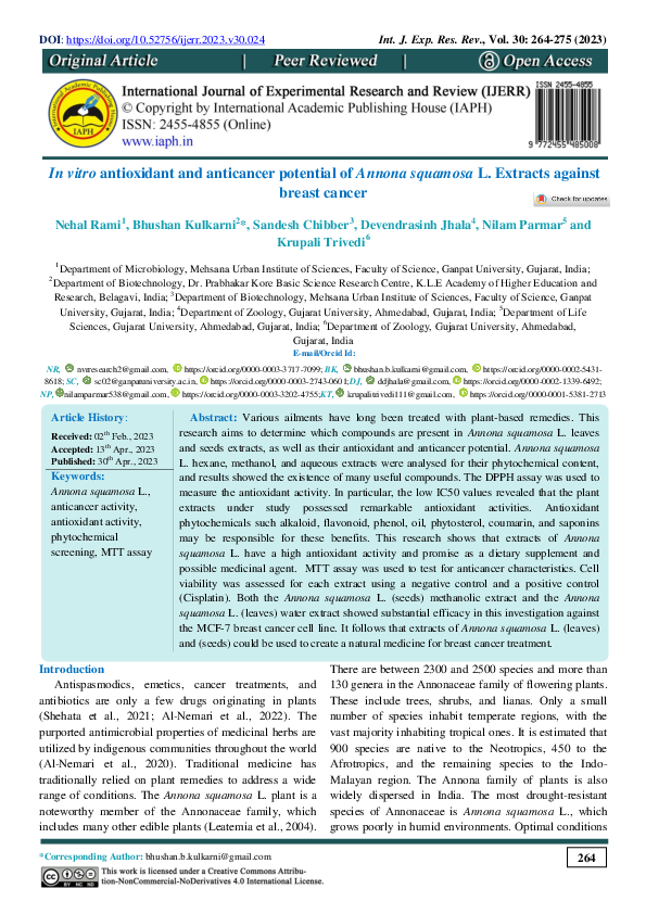 (PDF) In vitro antioxidant and anticancer potential of Annona squamosa ...
