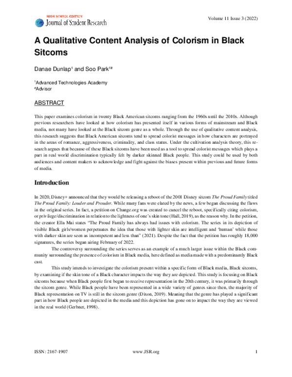 (PDF) A Qualitative Content Analysis of Colorism in Black Sitcoms