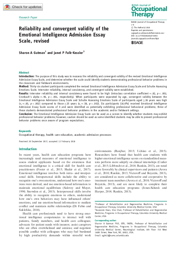 (PDF) Reliability and convergent validity of the Emotional Intelligence ...