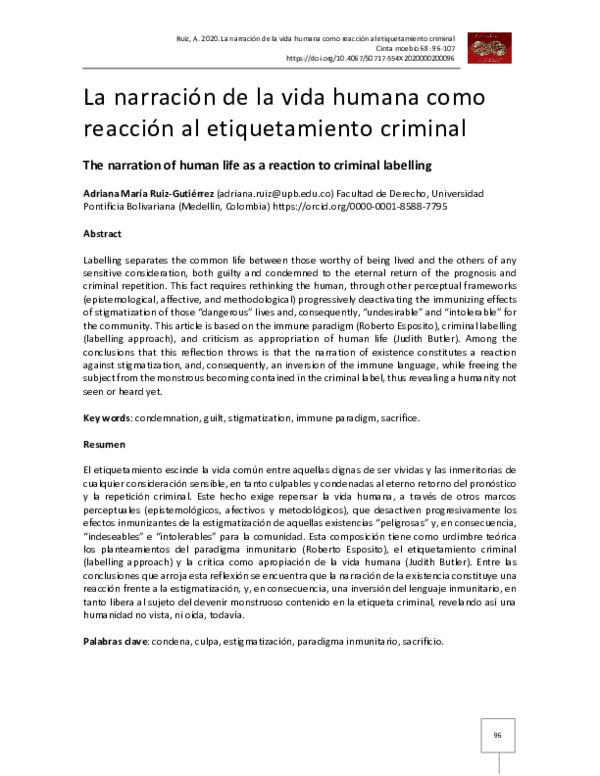 (PDF) The narration of human life as a reaction to criminal labelling
