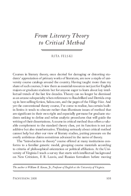 (PDF) From Literary Theory to Critical Method