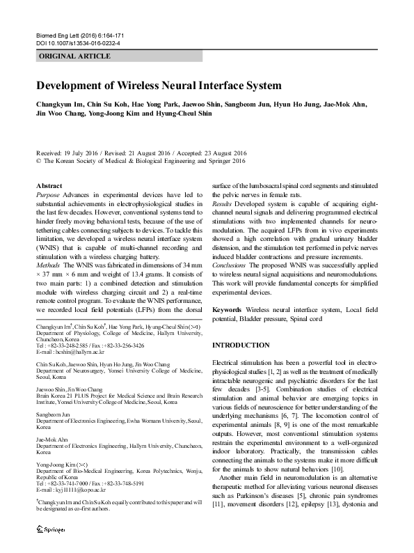 (PDF) Development of wireless neural interface system