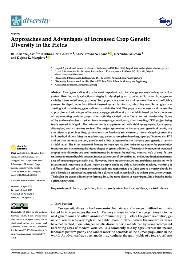 (PDF) Approaches and Advantages of Increased Crop Genetic Diversity in ...
