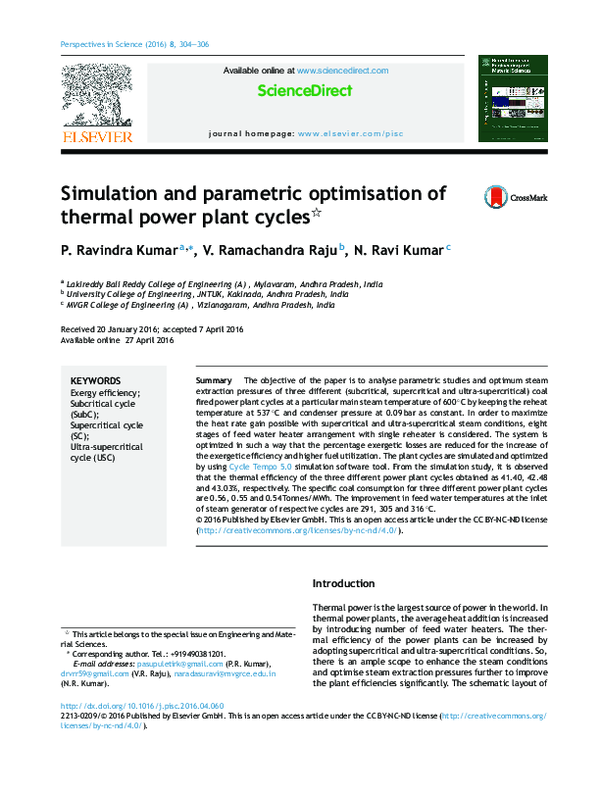 (PDF) Simulation and parametric optimisation of thermal power plant cycles