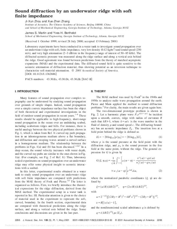 (PDF) Sound diffraction by an underwater ridge with soft finite impedance