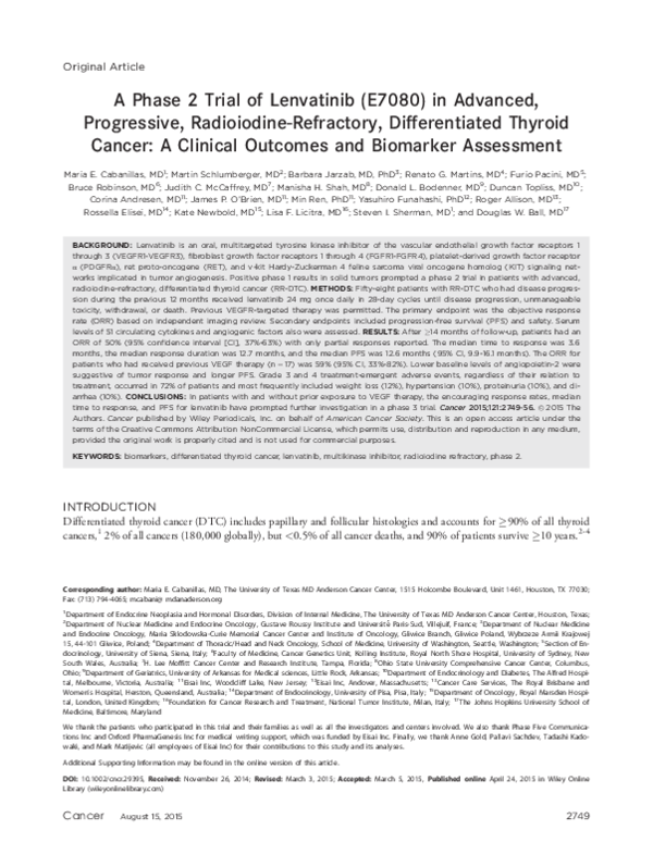 (PDF) A phase 2 trial of lenvatinib (E7080) in advanced, progressive ...