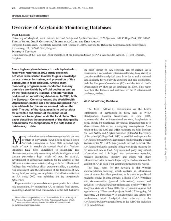 (PDF) Overview of Acrylamide Monitoring Databases
