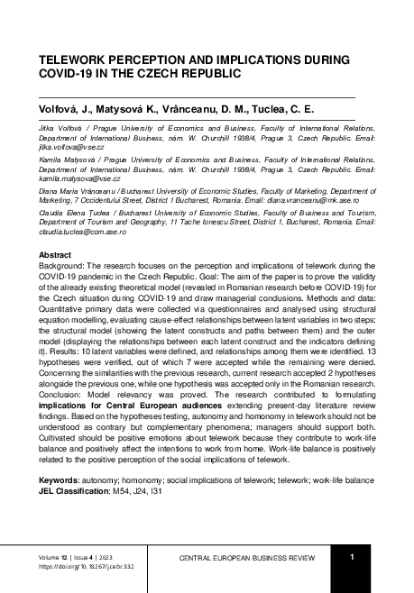 (PDF) Telework Perception and Implications during Covid-19 in the Czech ...