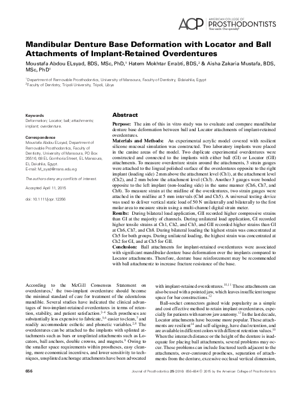 (PDF) Mandibular Denture Base Deformation with Locator and Ball ...